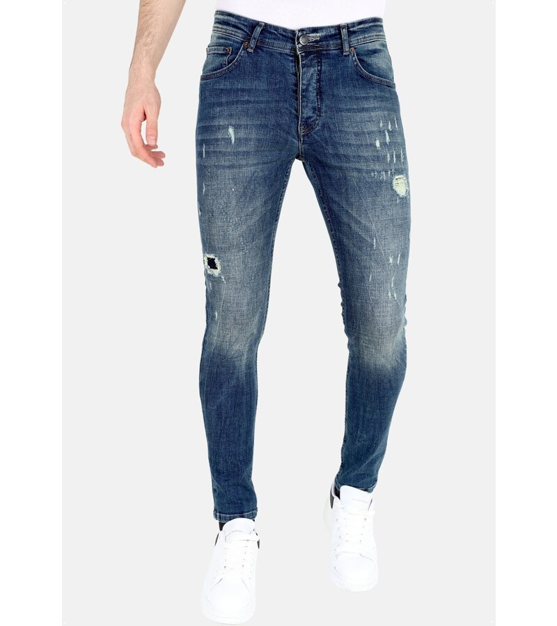 Mario Morato Blå Slim Fit Jeans med Tårar Herr -MM118- Blå