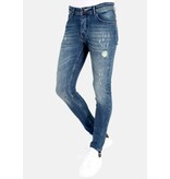 Mario Morato Blå Slim Fit Jeans med Tårar Herr -MM118- Blå