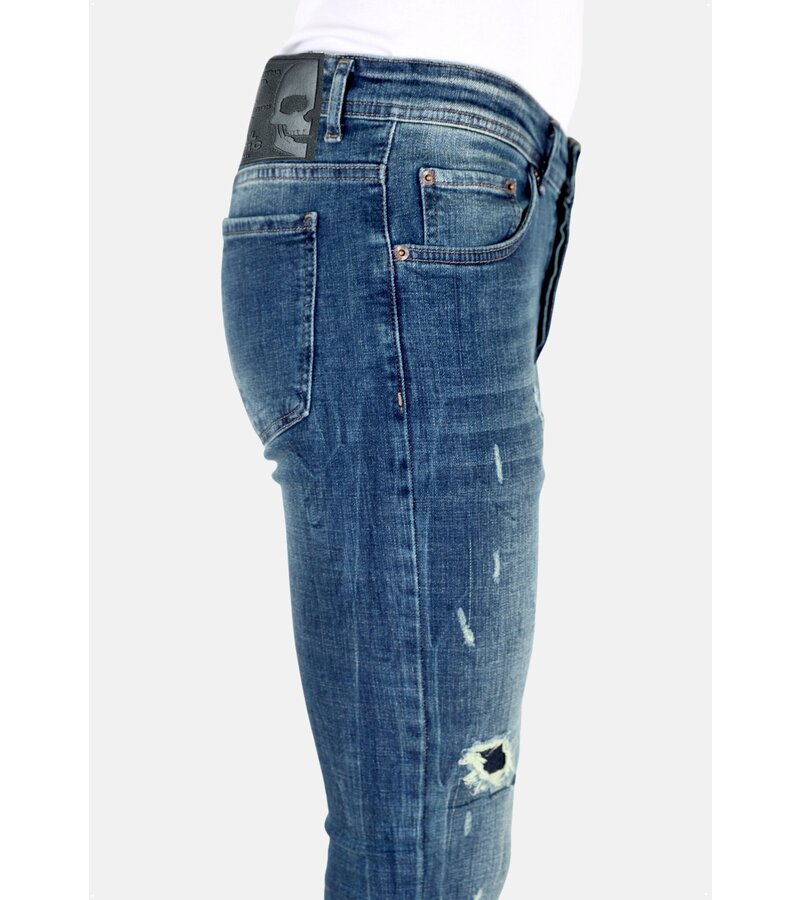 Mario Morato Blå Slim Fit Jeans med Tårar Herr -MM118- Blå