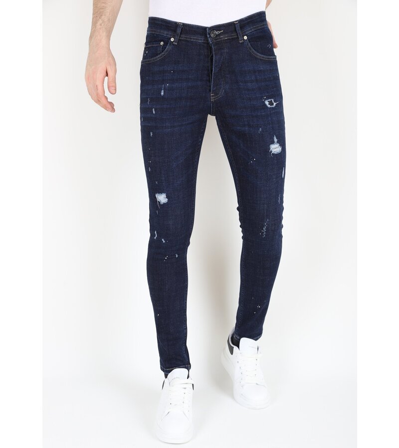 LF Blå jeans för män Slim-fit med hål -MM117