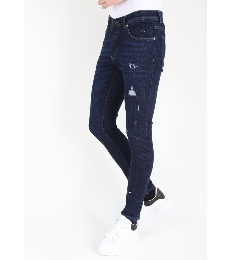 LF Blå jeans för män Slim-fit med hål -MM117