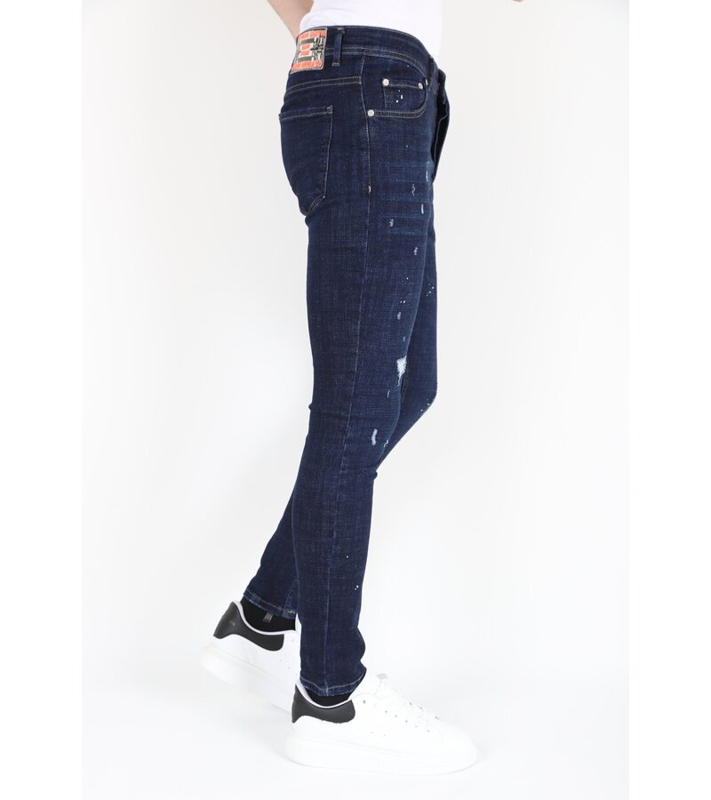LF Blå jeans för män Slim-fit med hål -MM117