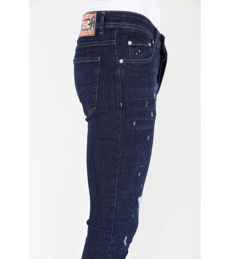 LF Blå jeans för män Slim-fit med hål -MM117