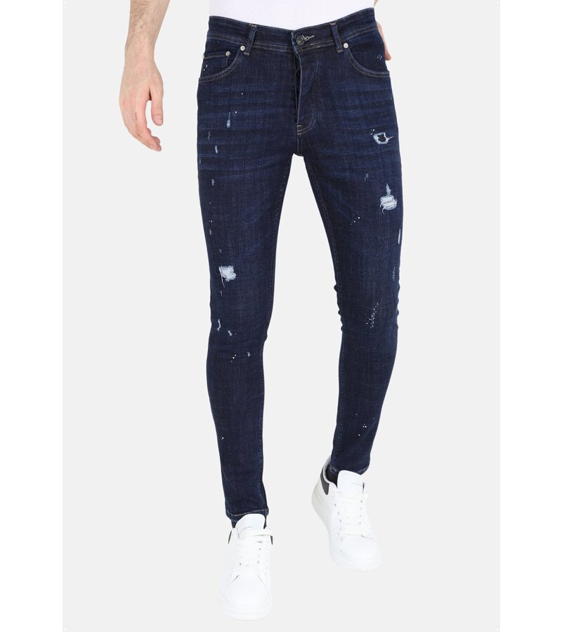 LF Blå jeans för män Slim-fit med hål -MM117