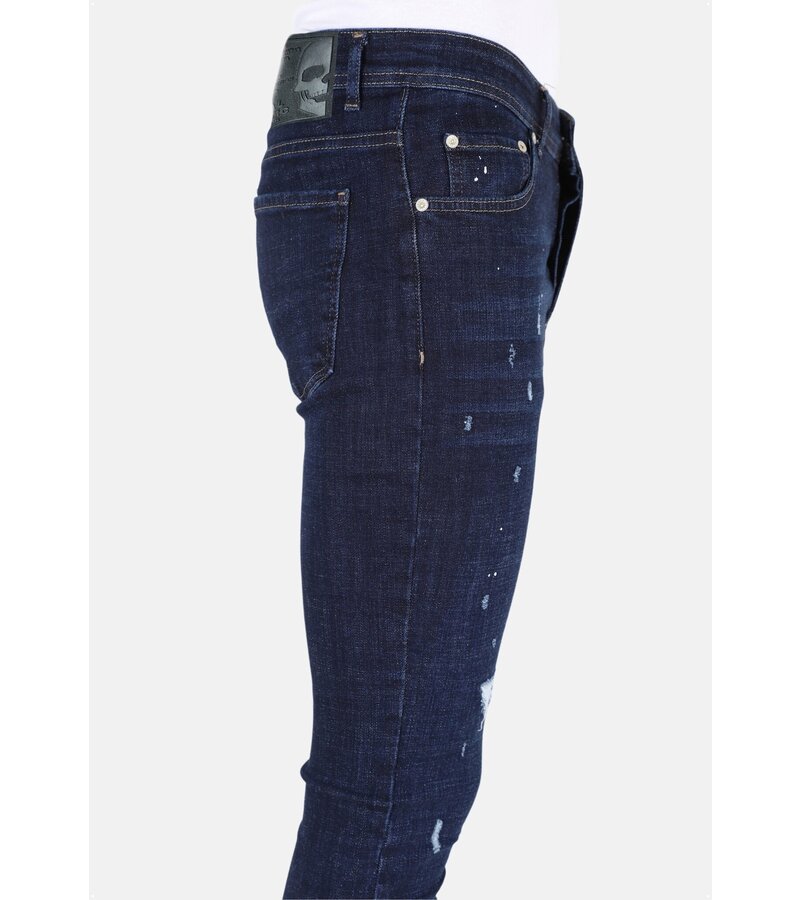 LF Blå jeans för män Slim-fit med hål -MM117