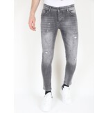 LF Grå Slim Fit Jeans för män med revor -MM111