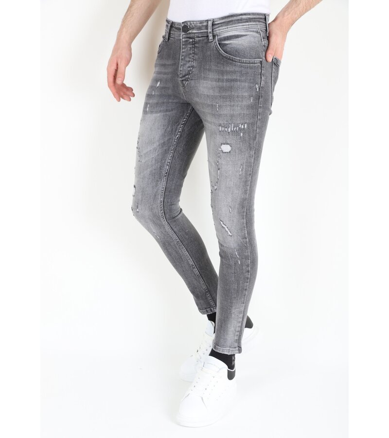 LF Grå Slim Fit Jeans för män med revor -MM111