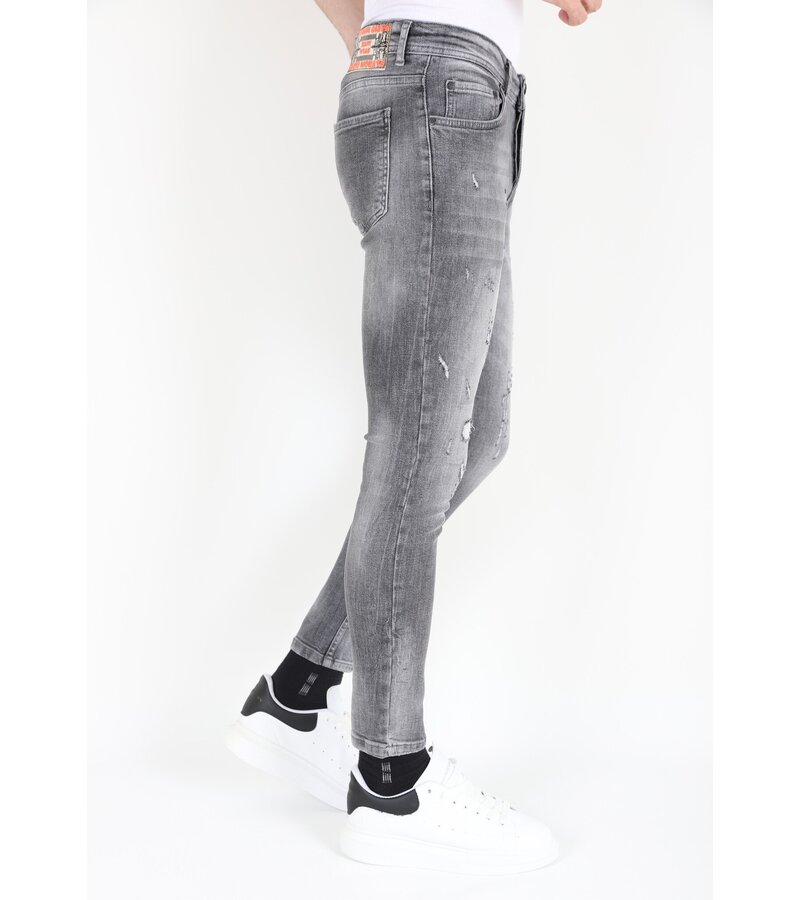 Mario Morato Grå Slim Fit Jeans för män med revor -MM111