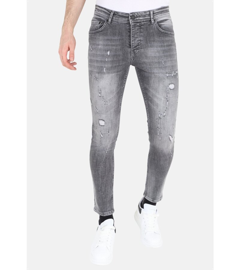 LF Grå Slim Fit Jeans för män med revor -MM111