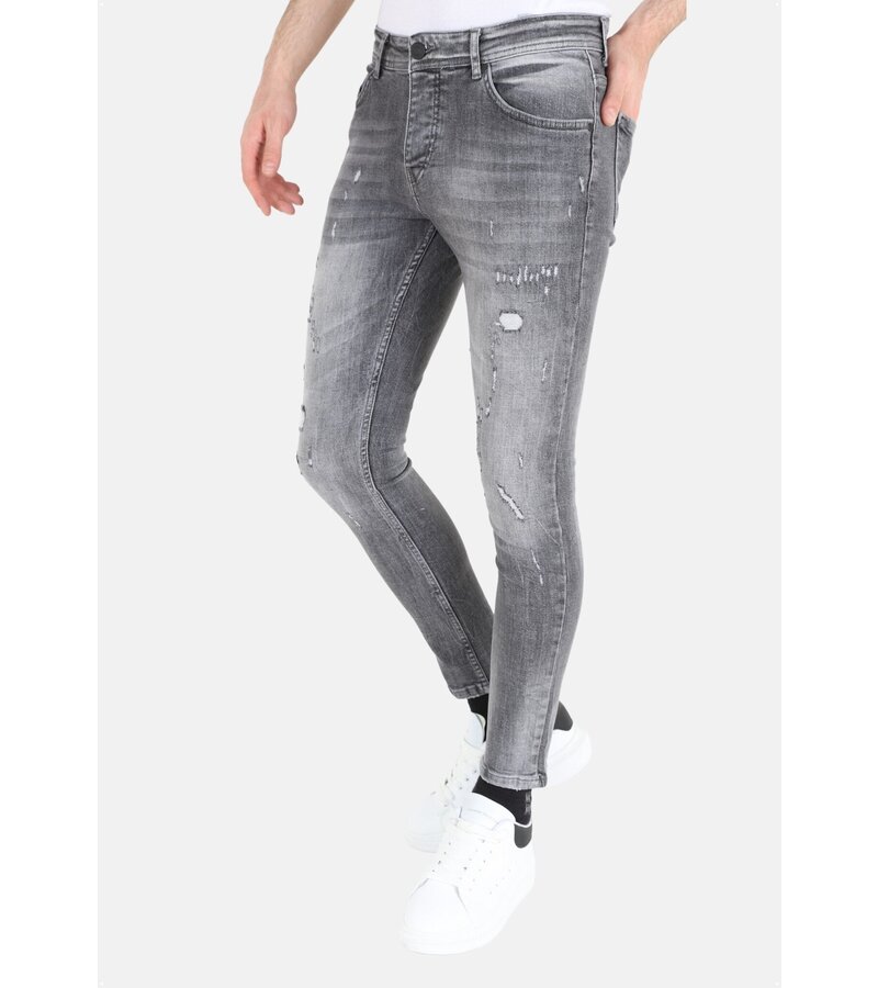 LF Grå Slim Fit Jeans för män med revor -MM111