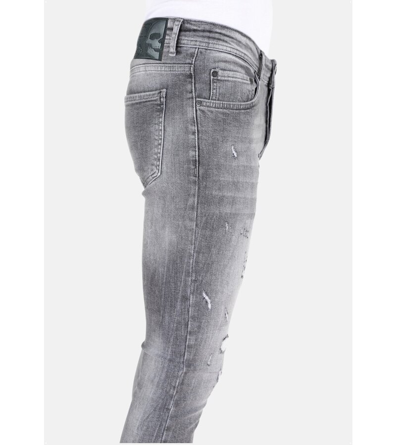 LF Grå Slim Fit Jeans för män med revor -MM111