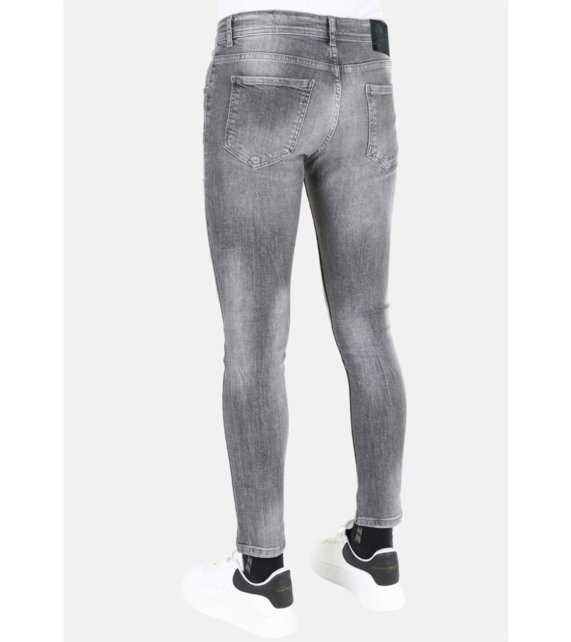 LF Grå Slim Fit Jeans för män med revor -MM111