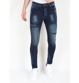 LF Mörkblå Stonewash Jeans med hål och streck -MM120