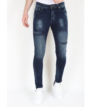 LF Mörkblå Stonewash Jeans med hål och streck -MM120