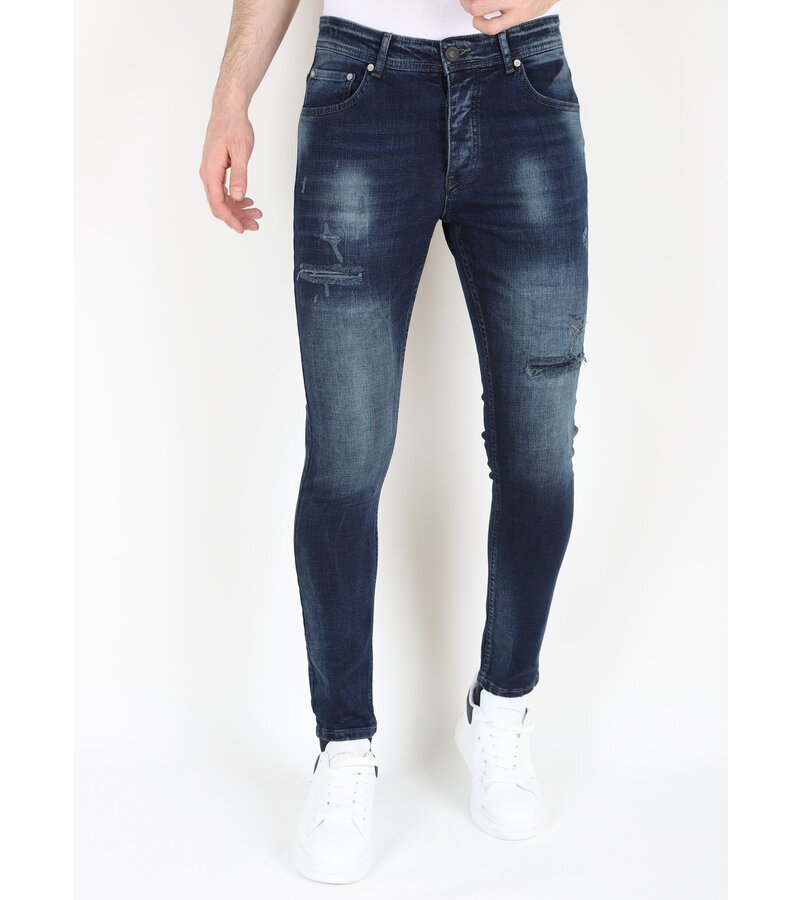 LF Mörkblå Stonewash Jeans med hål och streck -MM120