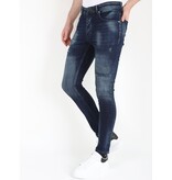 LF Mörkblå Stonewash Jeans med hål och streck -MM120