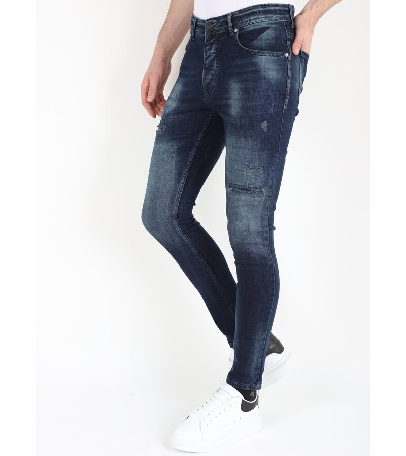 LF Mörkblå Stonewash Jeans med hål och streck -MM120