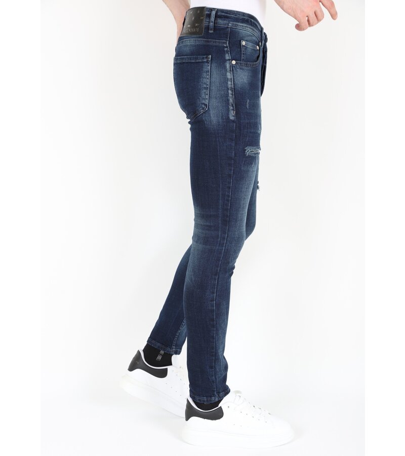 LF Mörkblå Stonewash Jeans med hål och streck -MM120