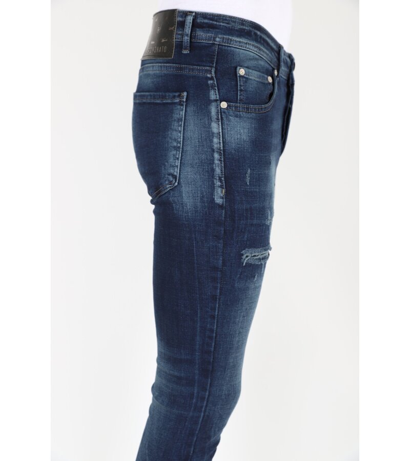 LF Mörkblå Stonewash Jeans med hål och streck -MM120