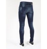 LF Mörkblå Stonewash Jeans med hål och streck -MM120