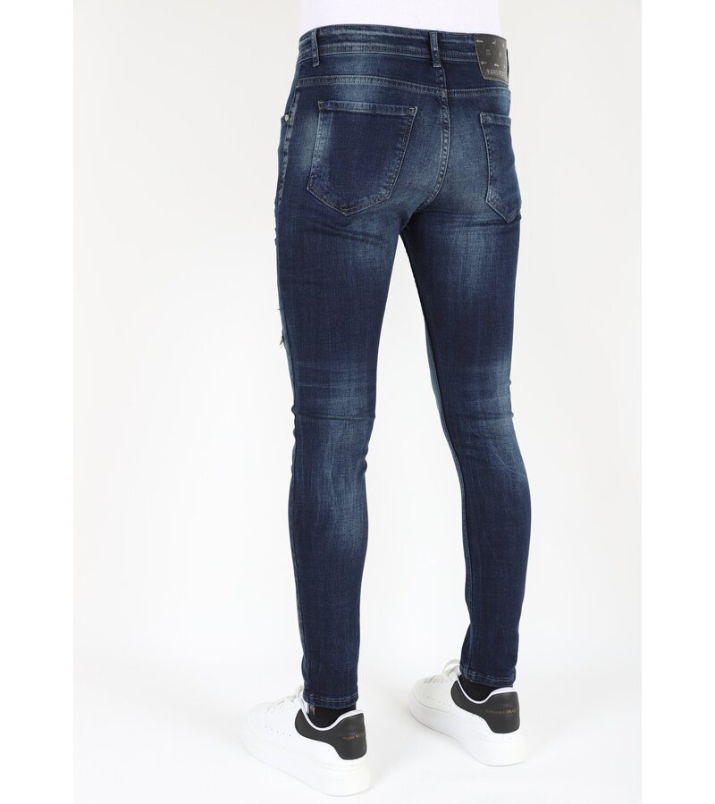 LF Mörkblå Stonewash Jeans med hål och streck -MM120