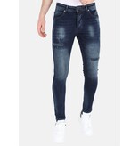 LF Mörkblå Stonewash Jeans med hål och streck -MM120