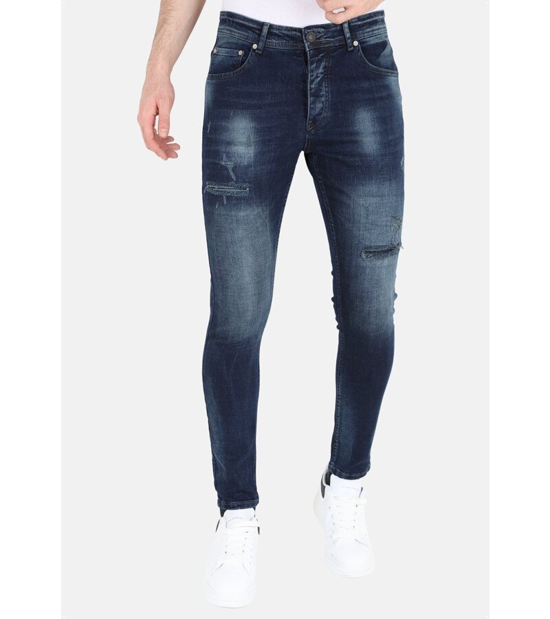 LF Mörkblå Stonewash Jeans med hål och streck -MM120