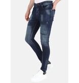 LF Mörkblå Stonewash Jeans med hål och streck -MM120
