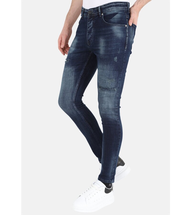 Mario Morato Mörkblå Stonewash Jeans med hål och streck -MM120