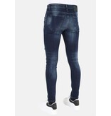 LF Mörkblå Stonewash Jeans med hål och streck -MM120