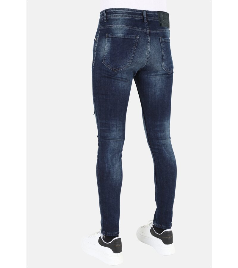 LF Mörkblå Stonewash Jeans med hål och streck -MM120