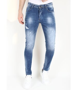 LF Slim Fit Jeans med färgstänk för män -MM108 - Blå