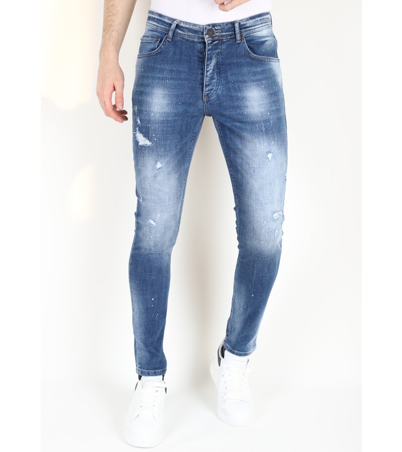 LF Slim Fit Jeans med färgstänk för män -MM108 - Blå
