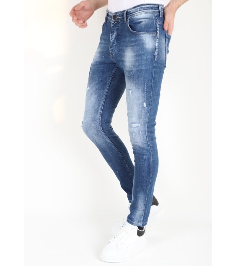 Mario Morato Slim Fit Jeans med färgstänk för män -MM108 - Blå