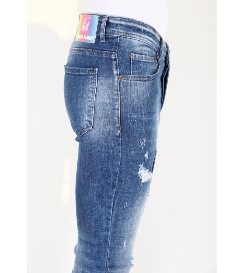 Mario Morato Slim Fit Jeans med färgstänk för män -MM108 - Blå