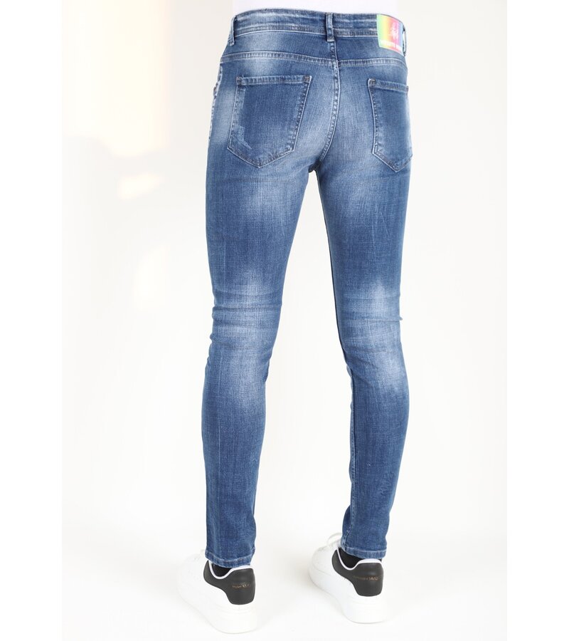 LF Slim Fit Jeans med färgstänk för män -MM108 - Blå