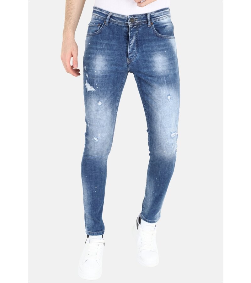 Mario Morato Slim Fit Jeans med färgstänk för män -MM108 - Blå