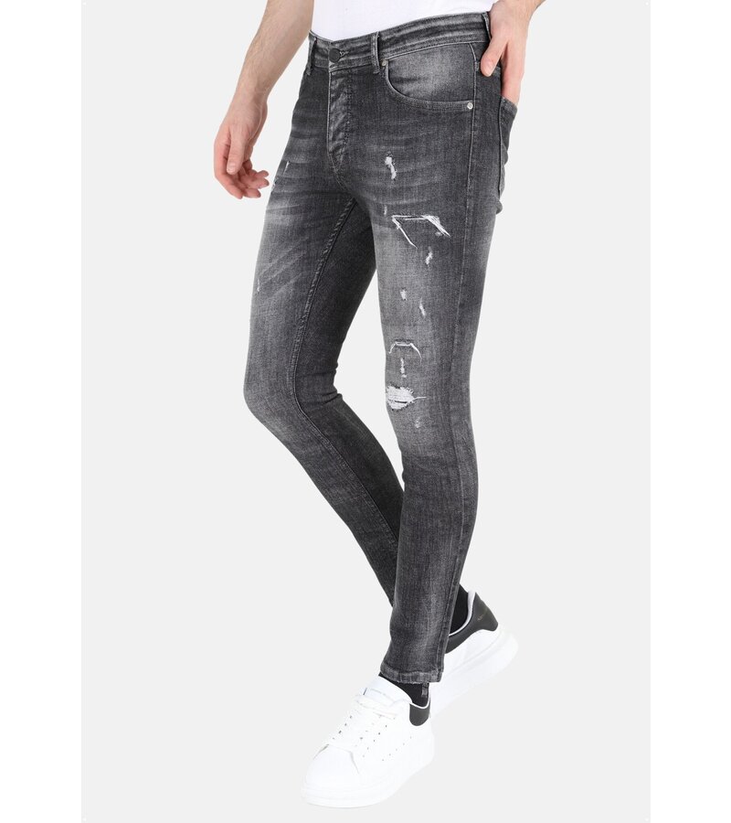 LF Slim Fit Street Fashion Bomullsjeans med tårar Herr -MM110- Grå