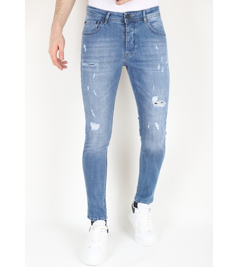 Mario Morato Slim-fit jeans Stonewash med hål för män -MM114- Blå