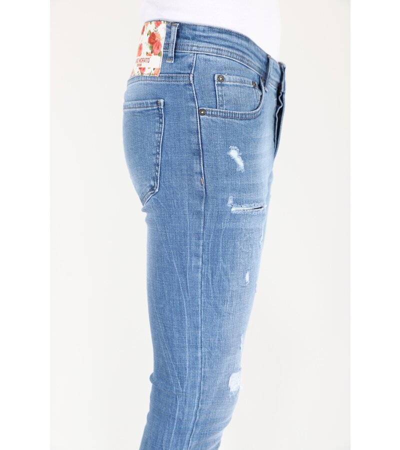 Mario Morato Slim-fit jeans Stonewash med hål för män -MM114- Blå