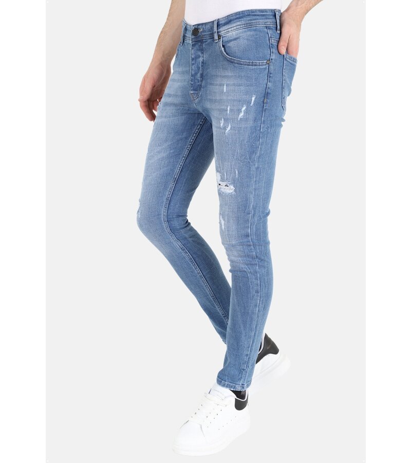 Mario Morato Slim-fit jeans Stonewash med hål för män -MM114- Blå