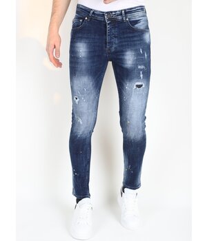 LF Paint Splatter Jeans Slim Fit med hål för män -MM116- Blå