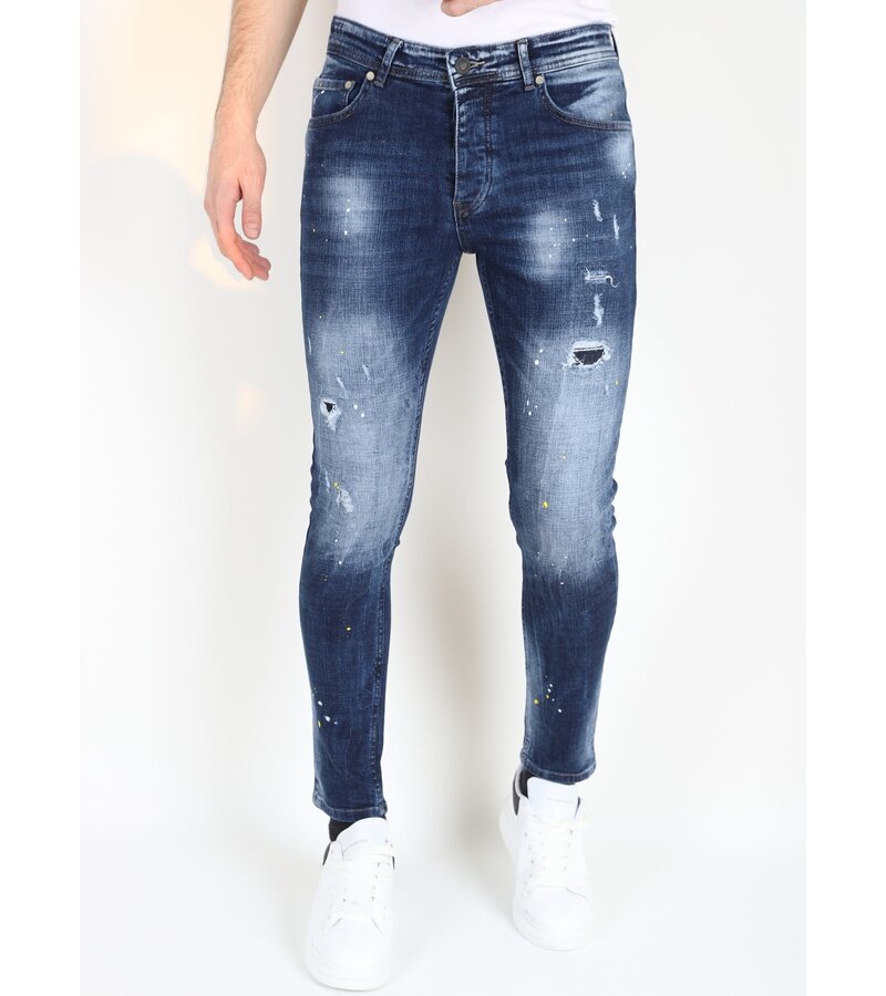 Mario Morato Paint Splatter Jeans Slim Fit med hål för män -MM116- Blå