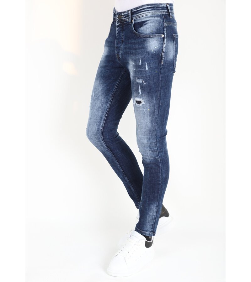 Mario Morato Paint Splatter Jeans Slim Fit med hål för män -MM116- Blå
