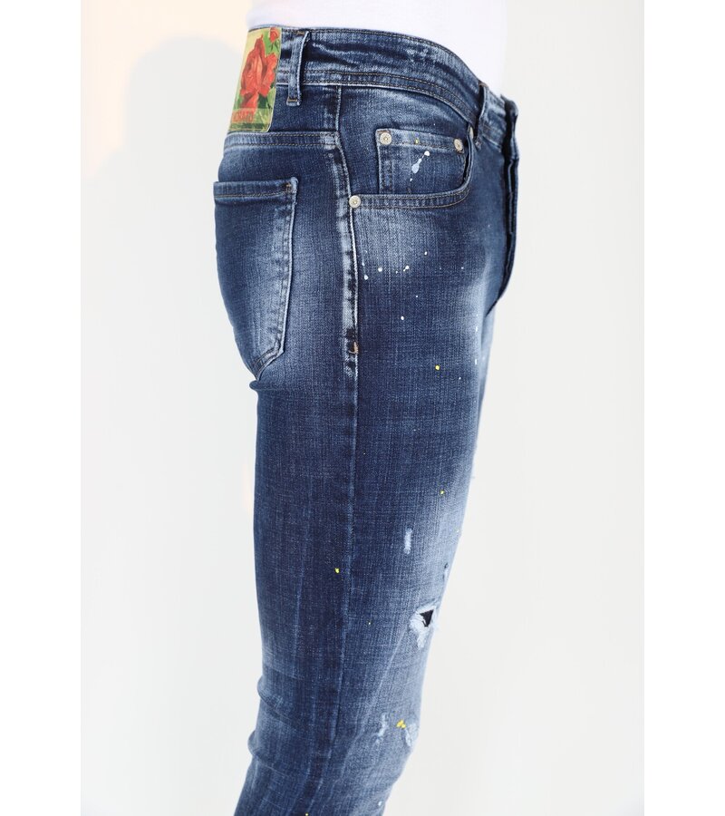 Mario Morato Paint Splatter Jeans Slim Fit med hål för män -MM116- Blå