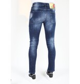 Mario Morato Paint Splatter Jeans Slim Fit med hål för män -MM116- Blå