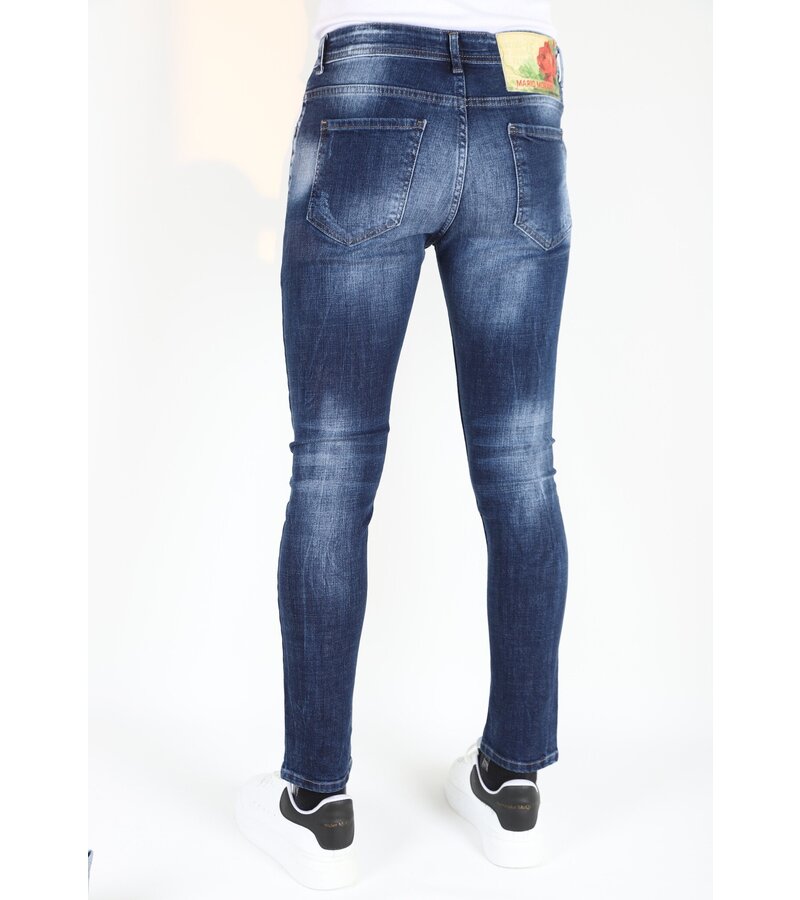 Mario Morato Paint Splatter Jeans Slim Fit med hål för män -MM116- Blå