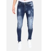 Mario Morato Paint Splatter Jeans Slim Fit med hål för män -MM116- Blå