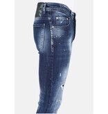 Mario Morato Paint Splatter Jeans Slim Fit med hål för män -MM116- Blå