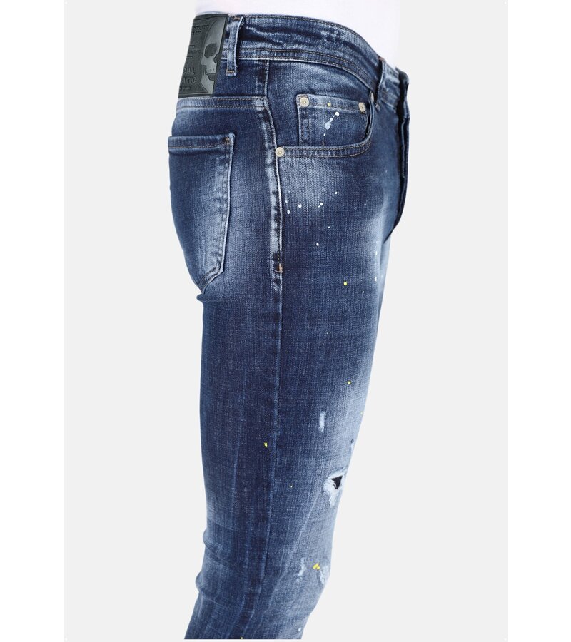 Mario Morato Paint Splatter Jeans Slim Fit med hål för män -MM116- Blå
